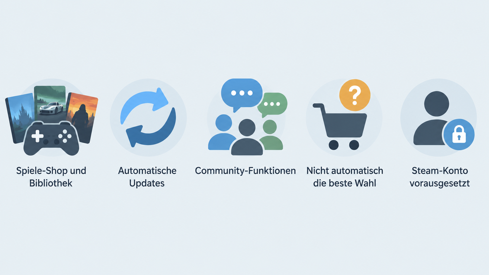Die im Kurzurteil genannten fünf Passungspunkte als eine Reihe beschrifteter Icons zeigen.