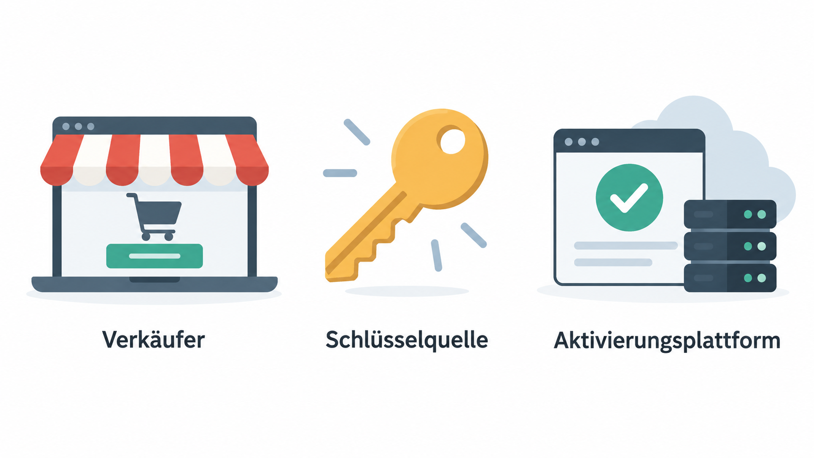 Unterscheide die drei im Abschnitt genannten Rollen mit einer Reihe aus drei Icons und kurzen Labels.
