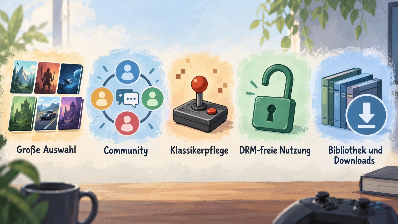 Introduce the article’s stated contrast between Steam’s broad selection and platform features and GOG’s curated games, cared-for classics and DRM-free use.